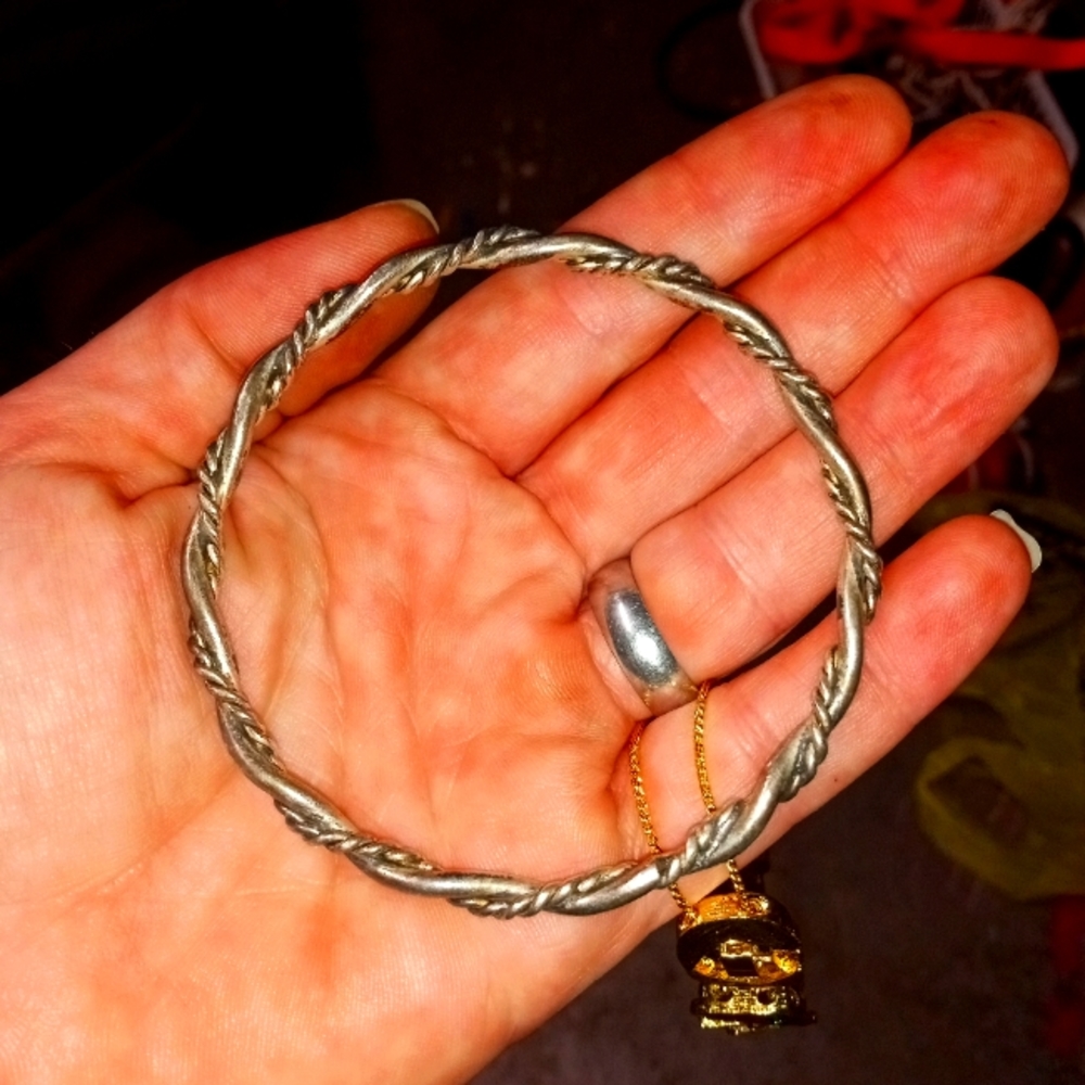 Vintage Pewter Viking Rope Bangle Bracelet